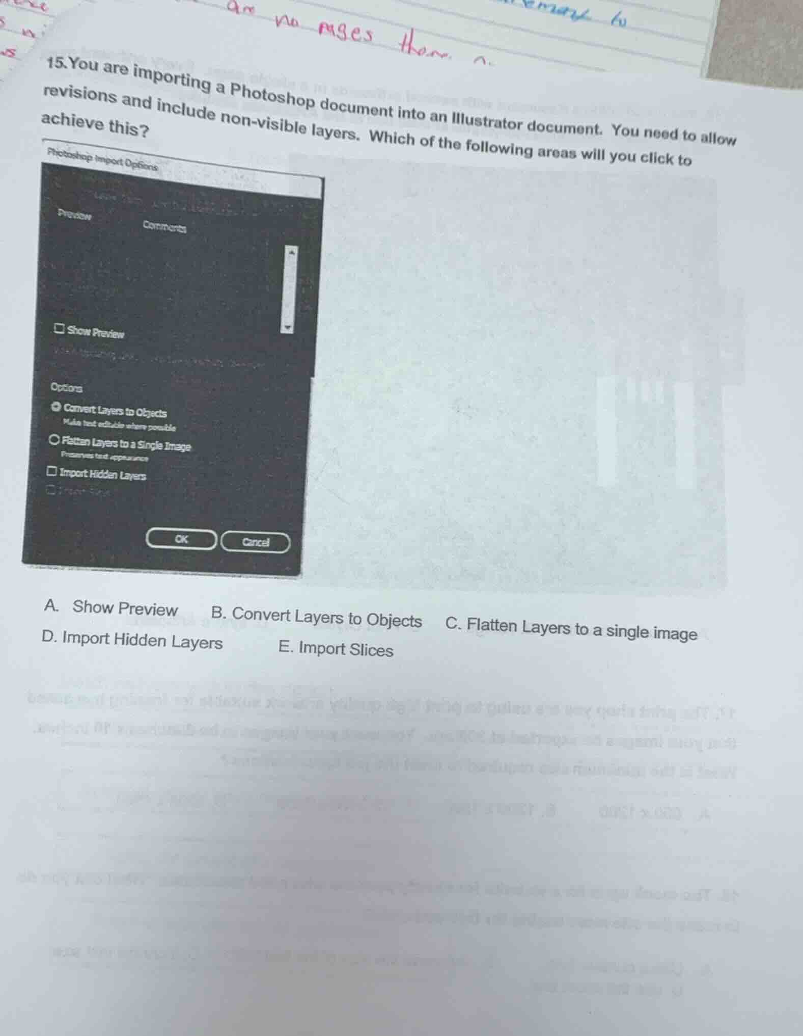 15. you are importing a photoshop document into an illustrator document…