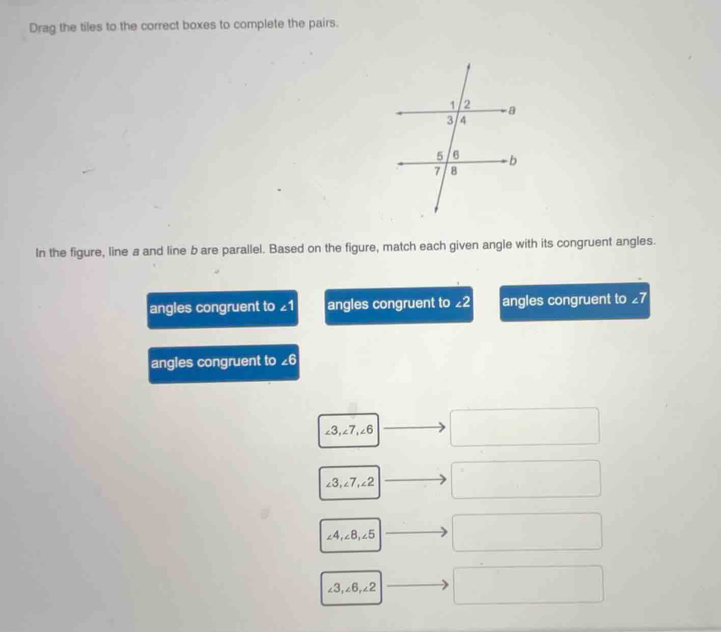 drag the tiles to the correct boxes to complete the pairs. in the figur…