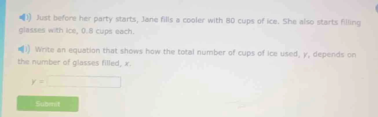 just before her party starts, jane fills a cooler with 80 cups of ice. …