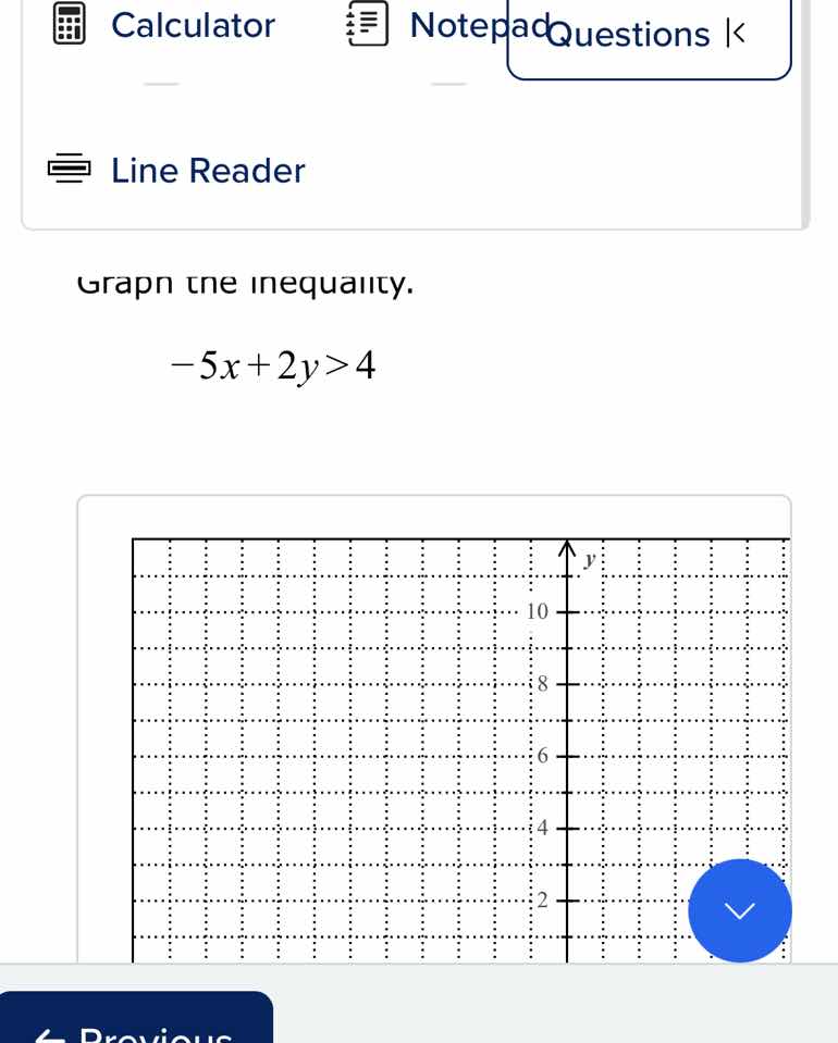 graph the inequality. -5x + 2y > 4