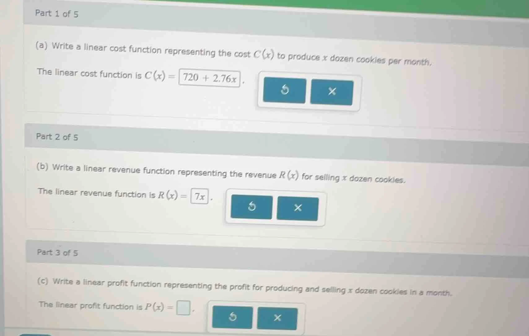 part 1 of 5 (a) write a linear cost function representing the cost ( c(…