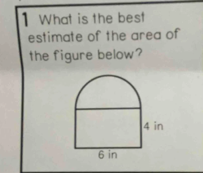 1 what is the best estimate of the area of the figure below? 4 in 6 in