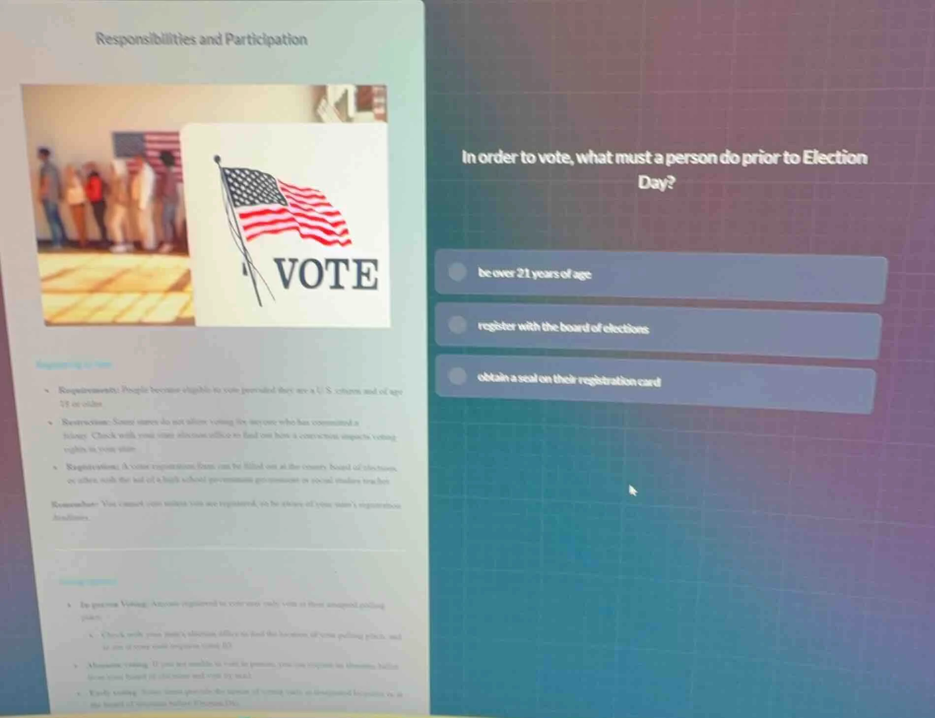 responsibilities and participation registering to vote - requirements: …