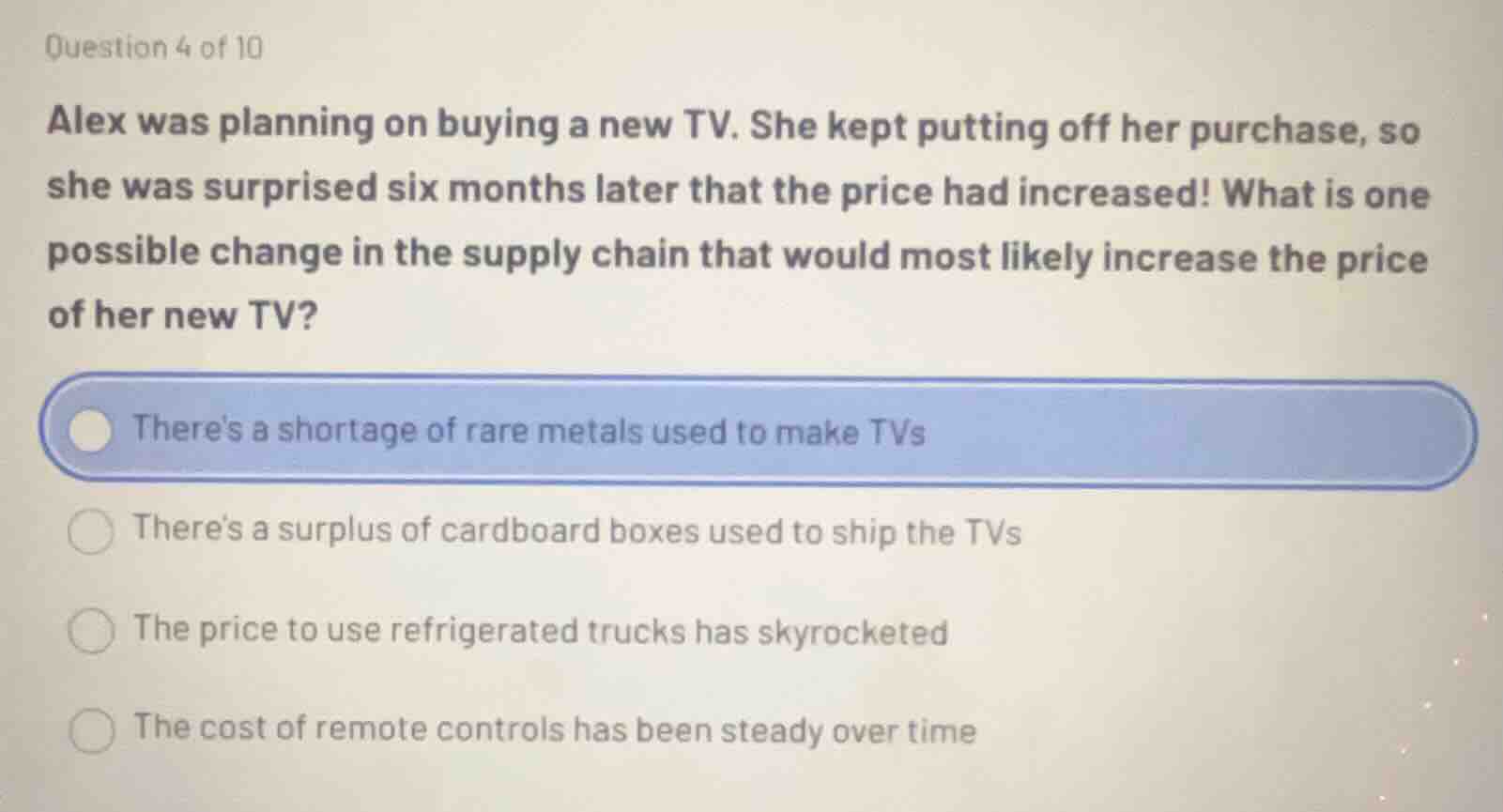 question 4 of 10 alex was planning on buying a new tv. she kept putting…