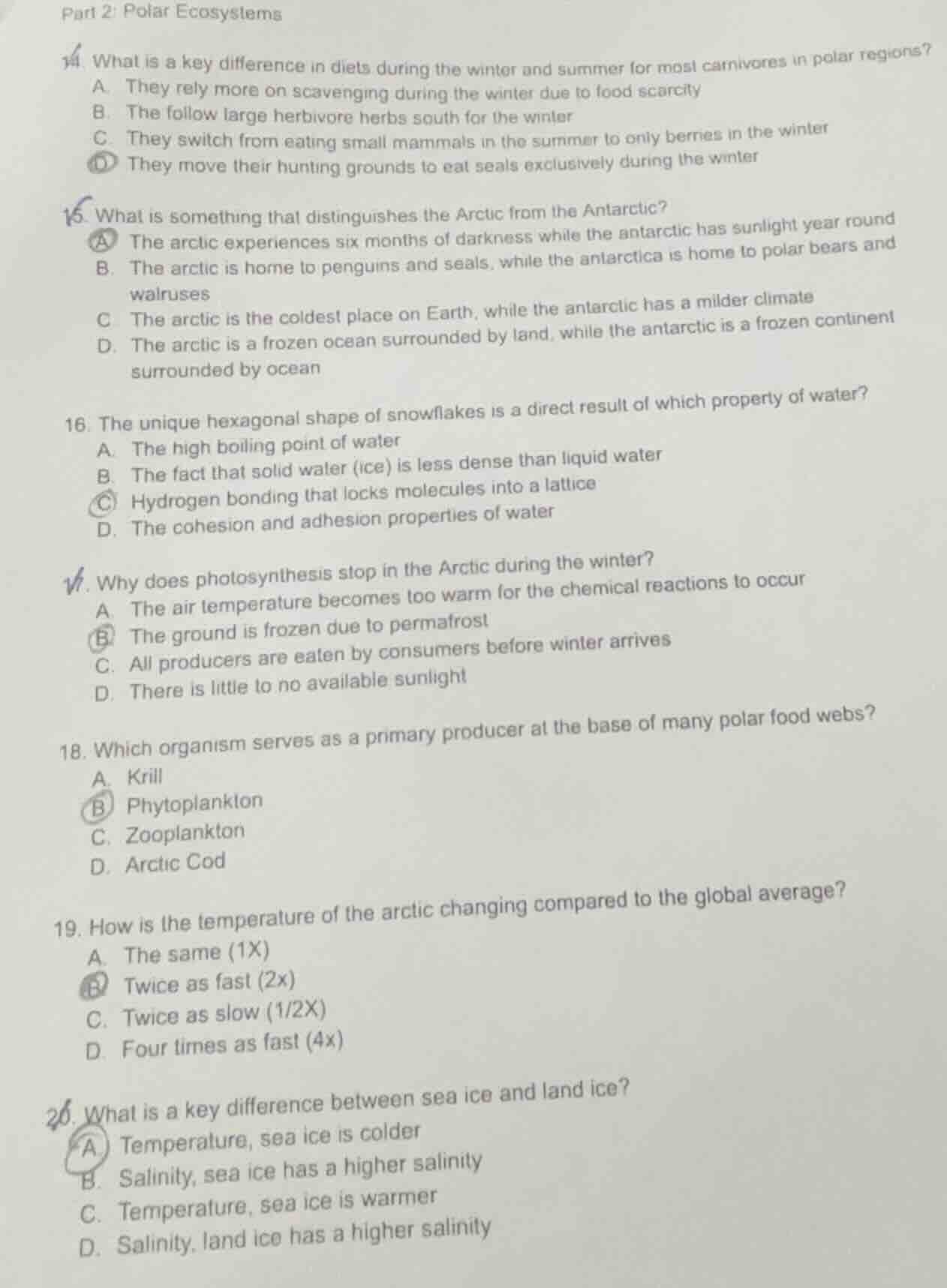 part 2: polar ecosystems 14. what is a key difference in diets during t…