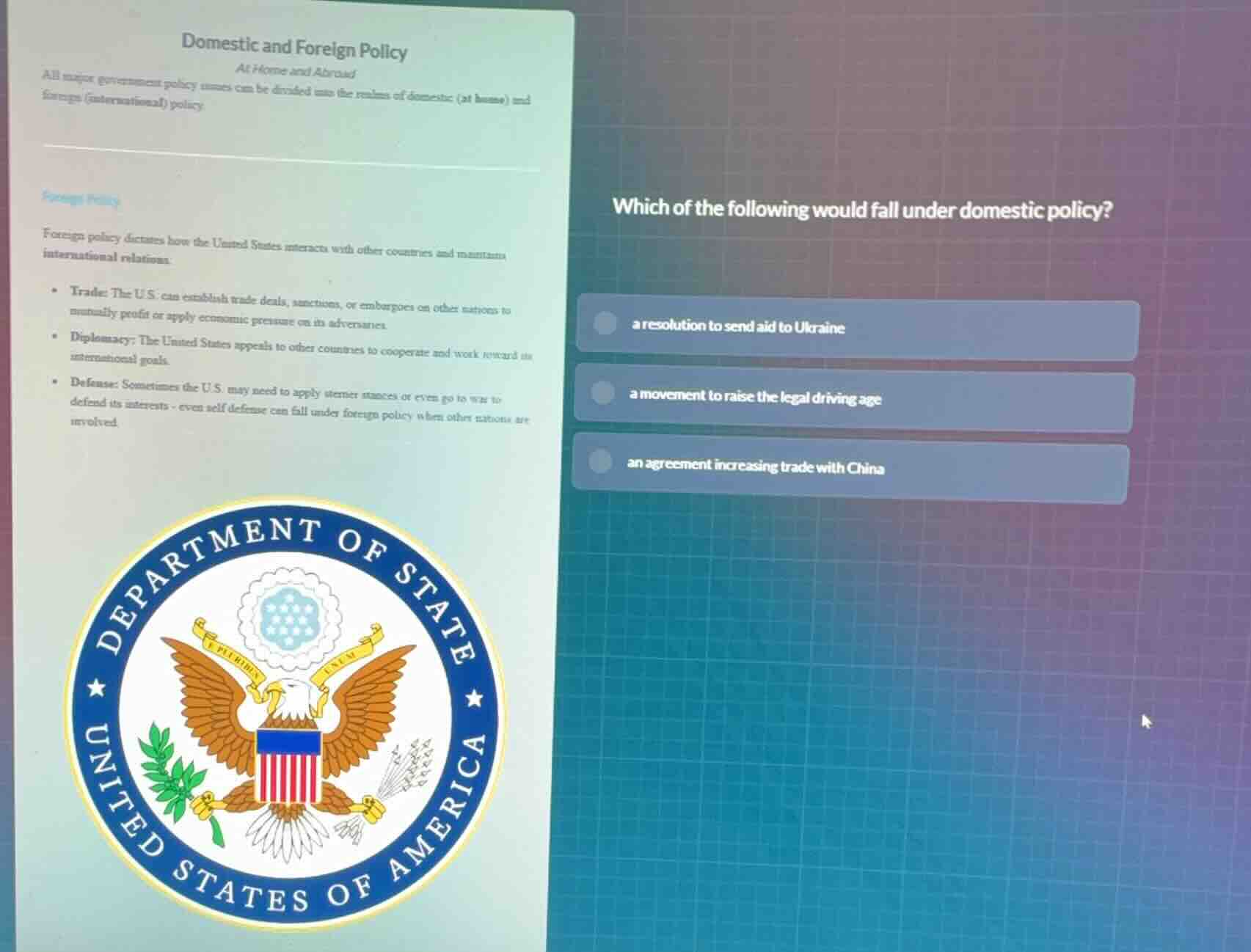 domestic and foreign policy at home and abroad all major government pol…