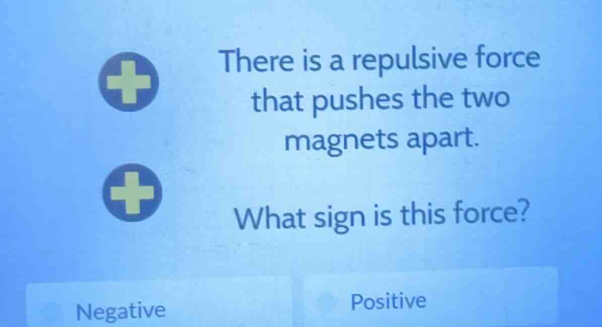 there is a repulsive force that pushes the two magnets apart. what sign…