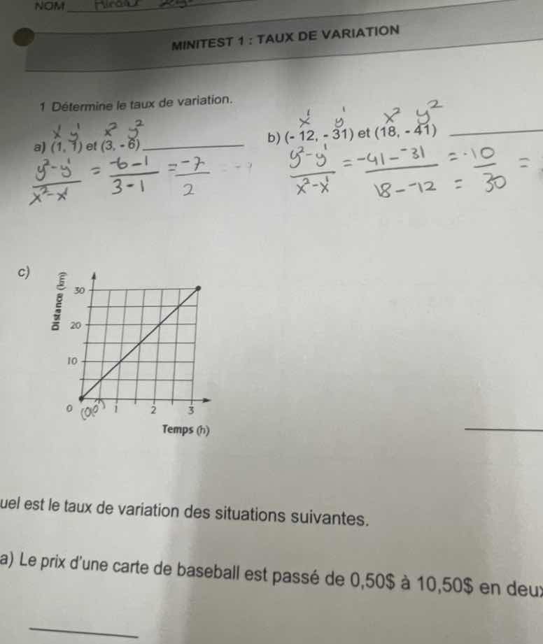 minitest 1 : taux de variation 1 détermine le taux de variation. a) (1,…