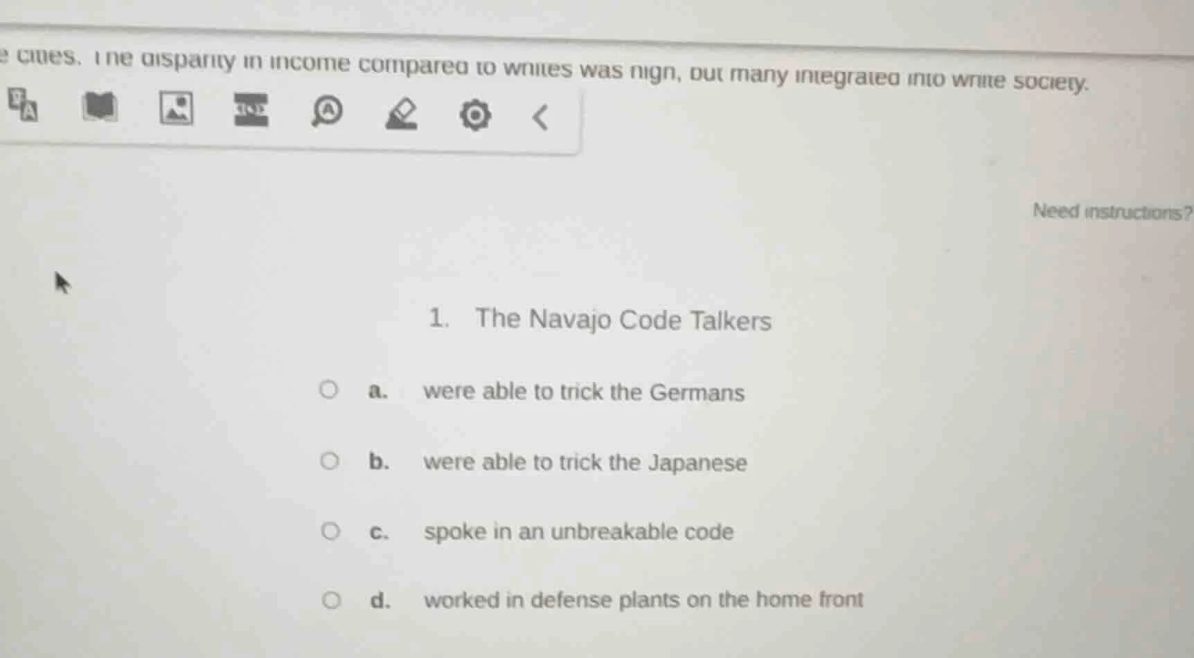 1. the navajo code talkers a. were able to trick the germans b. were ab…