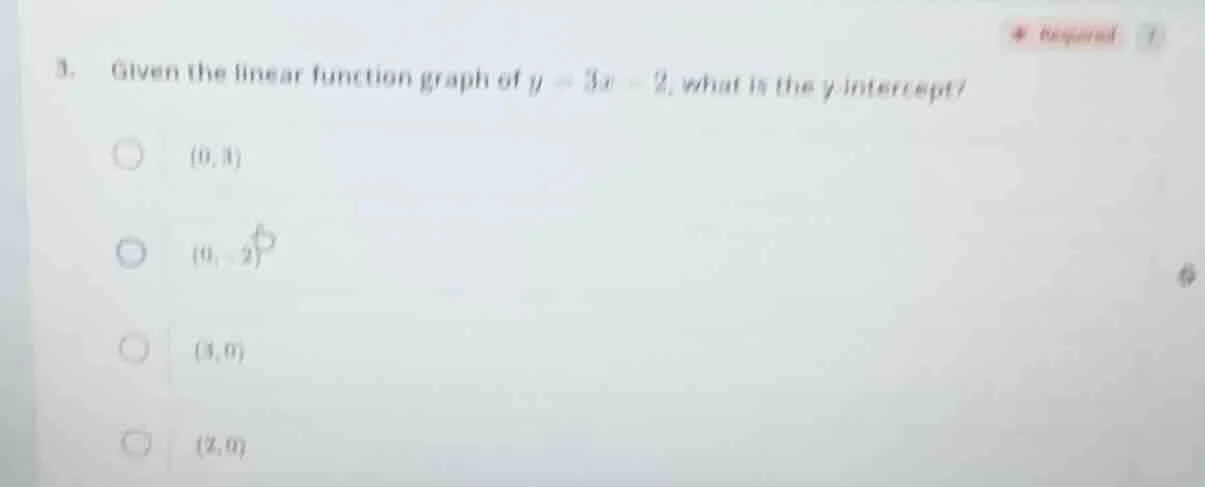 3. given the linear function graph of $y = 3x - 2$, what is the $y$-int…
