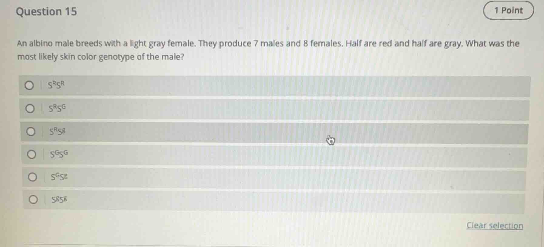 question 15 1 point an albino male breeds with a light gray female. the…