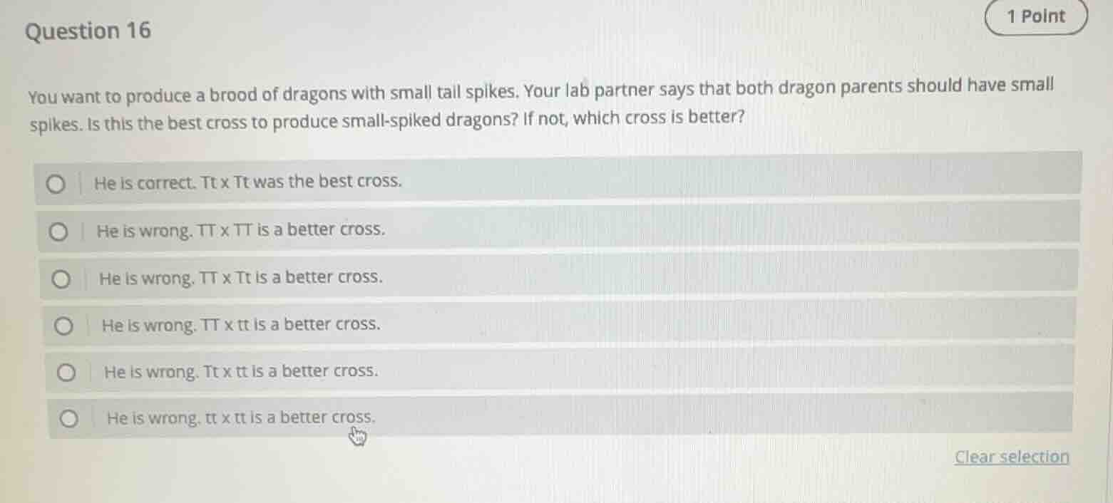 question 16 you want to produce a brood of dragons with small tail spik…