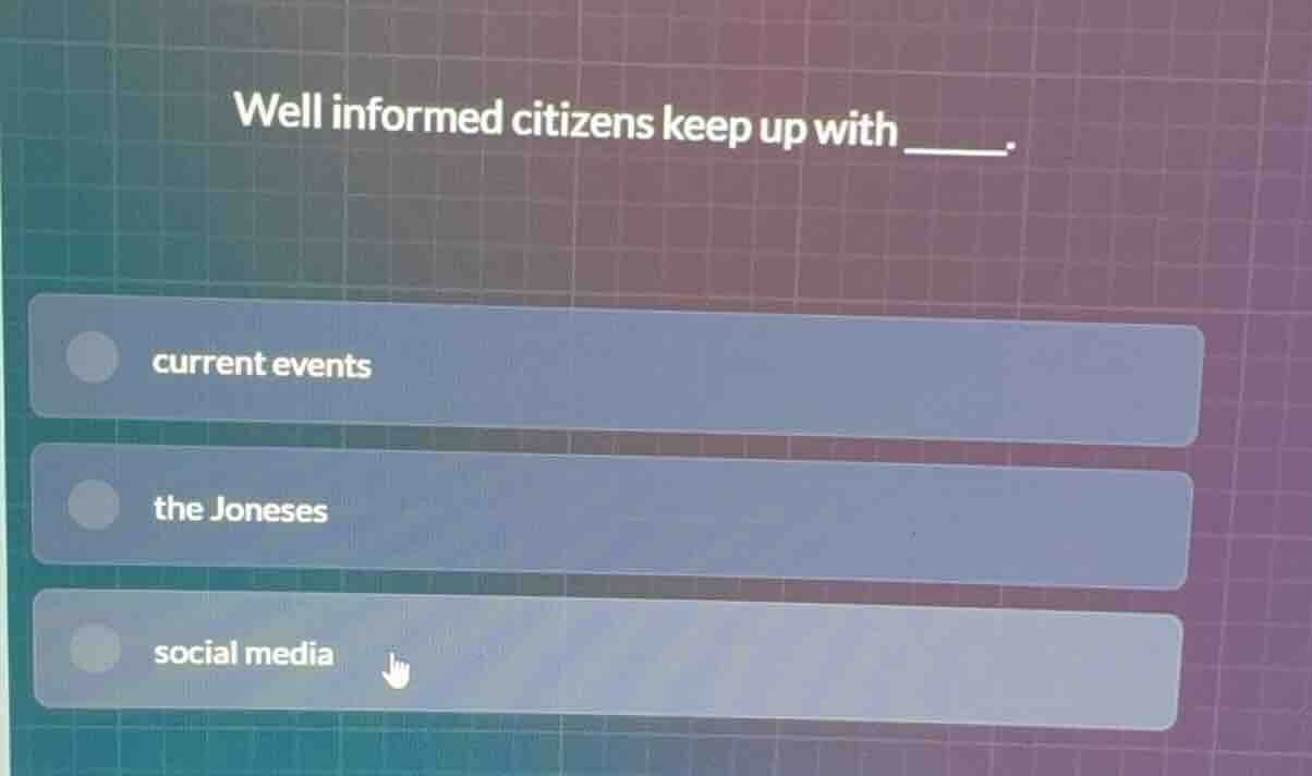 well informed citizens keep up with ______. current events the joneses …