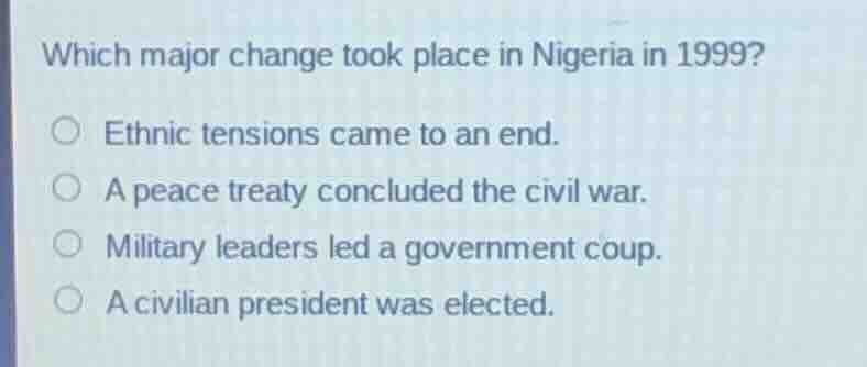 which major change took place in nigeria in 1999? ethnic tensions came …
