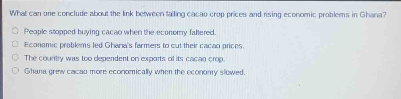 what can one conclude about the link between falling cacao crop prices …