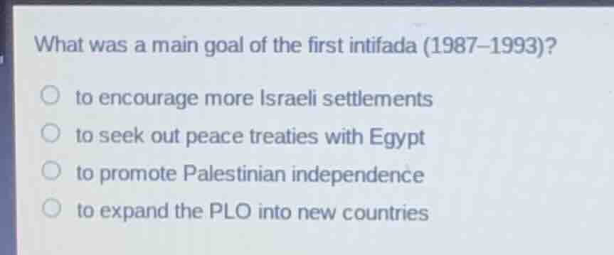 what was a main goal of the first intifada (1987–1993)? to encourage mo…