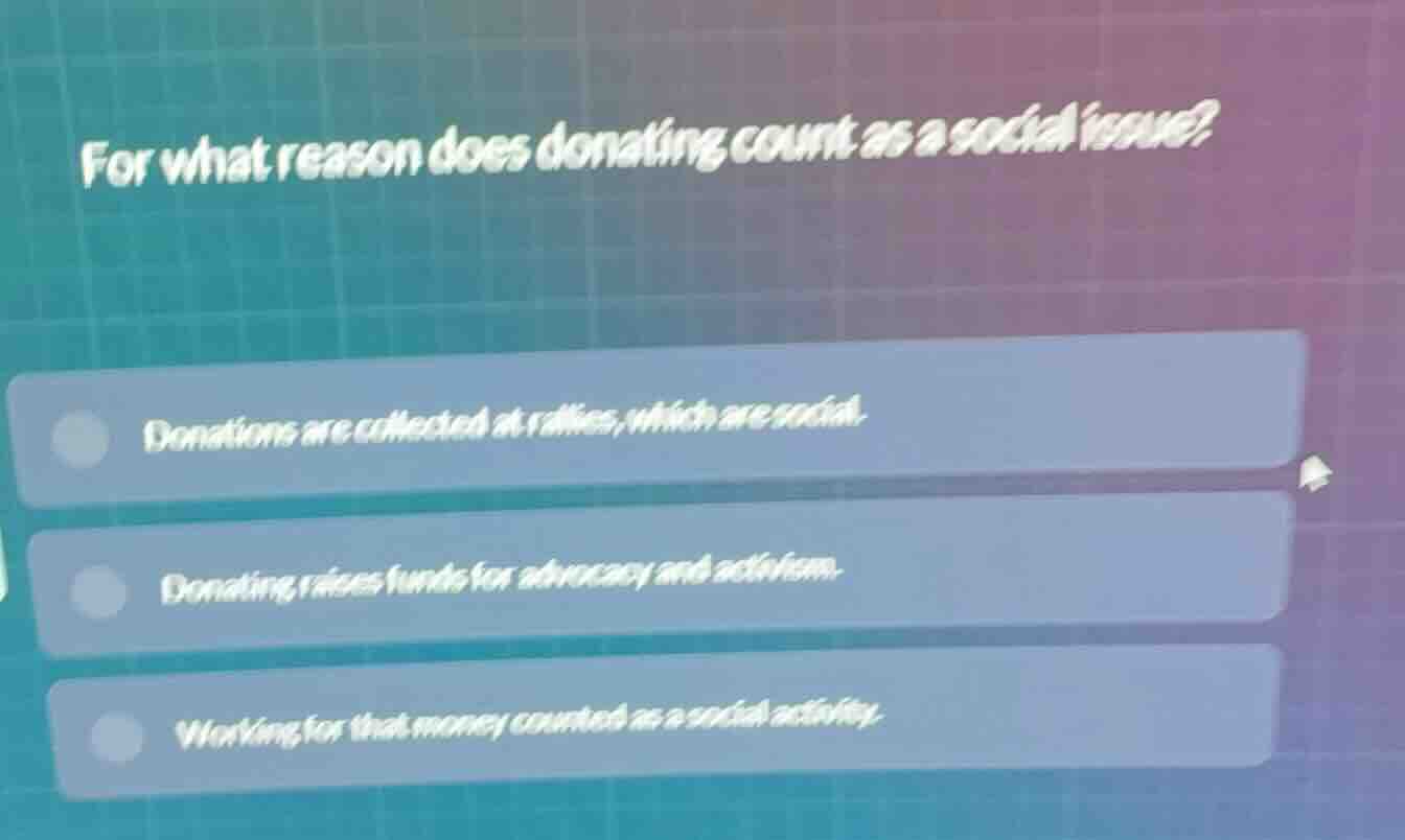 for what reason does donating count as a social issue? donations are co…