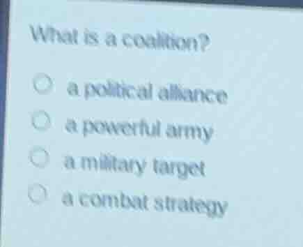 what is a coalition? a political alliance a powerful army a military ta…