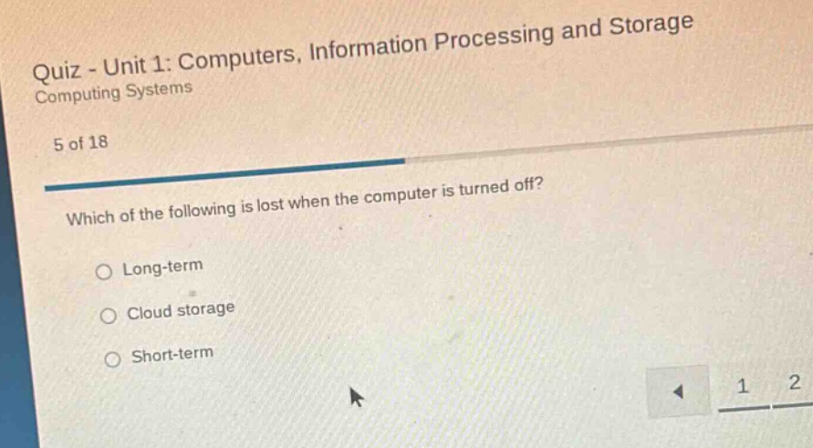 quiz - unit 1: computers, information processing and storage computing …