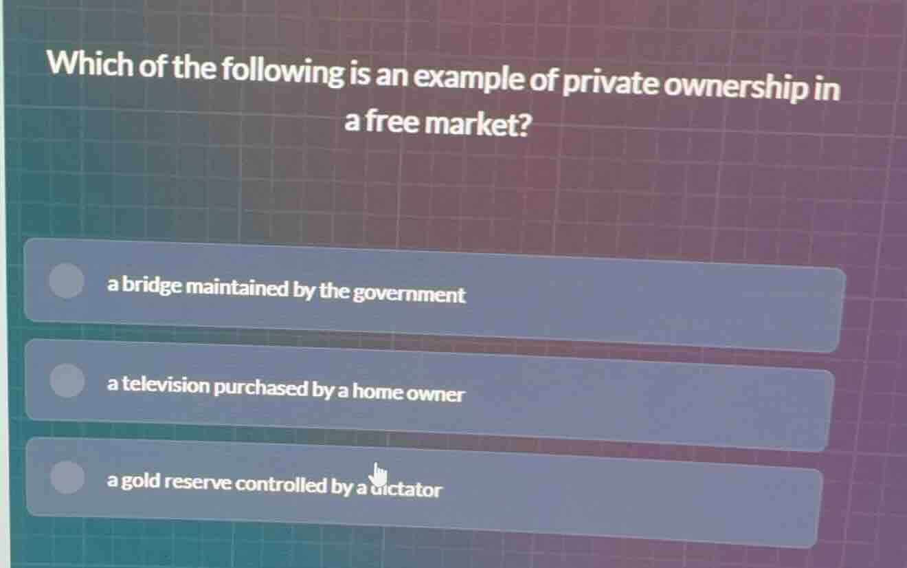 which of the following is an example of private ownership in a free mar…