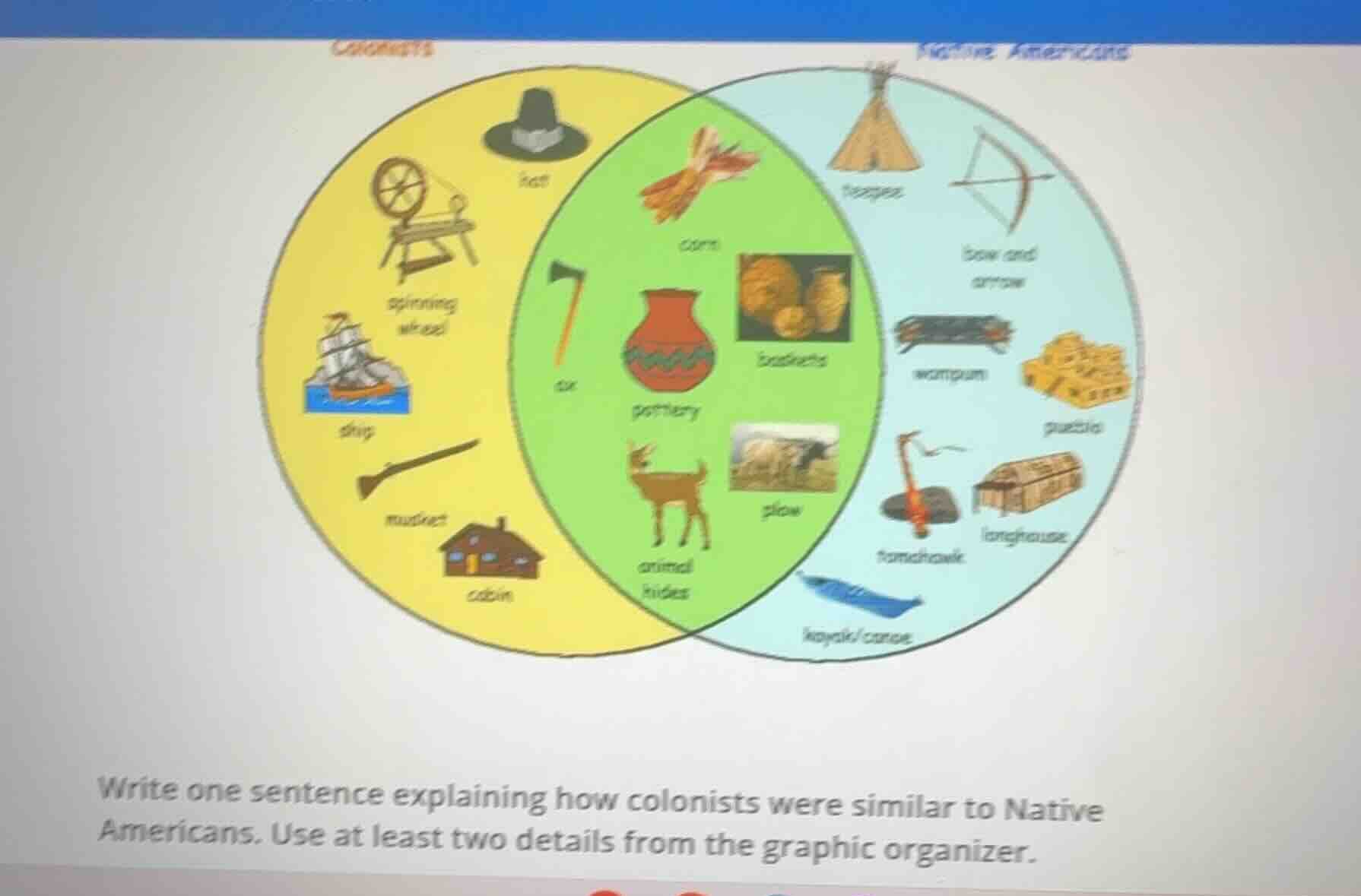 write one sentence explaining how colonists were similar to native amer…