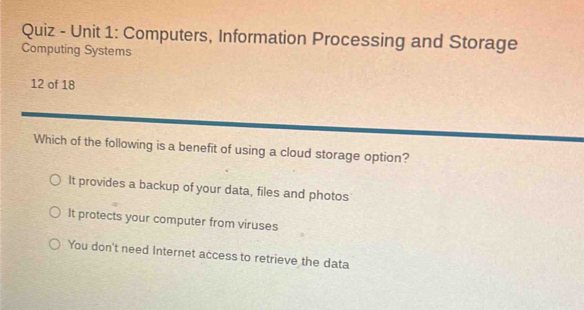 quiz - unit 1: computers, information processing and storage computing …