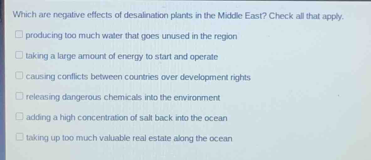 which are negative effects of desalination plants in the middle east? c…