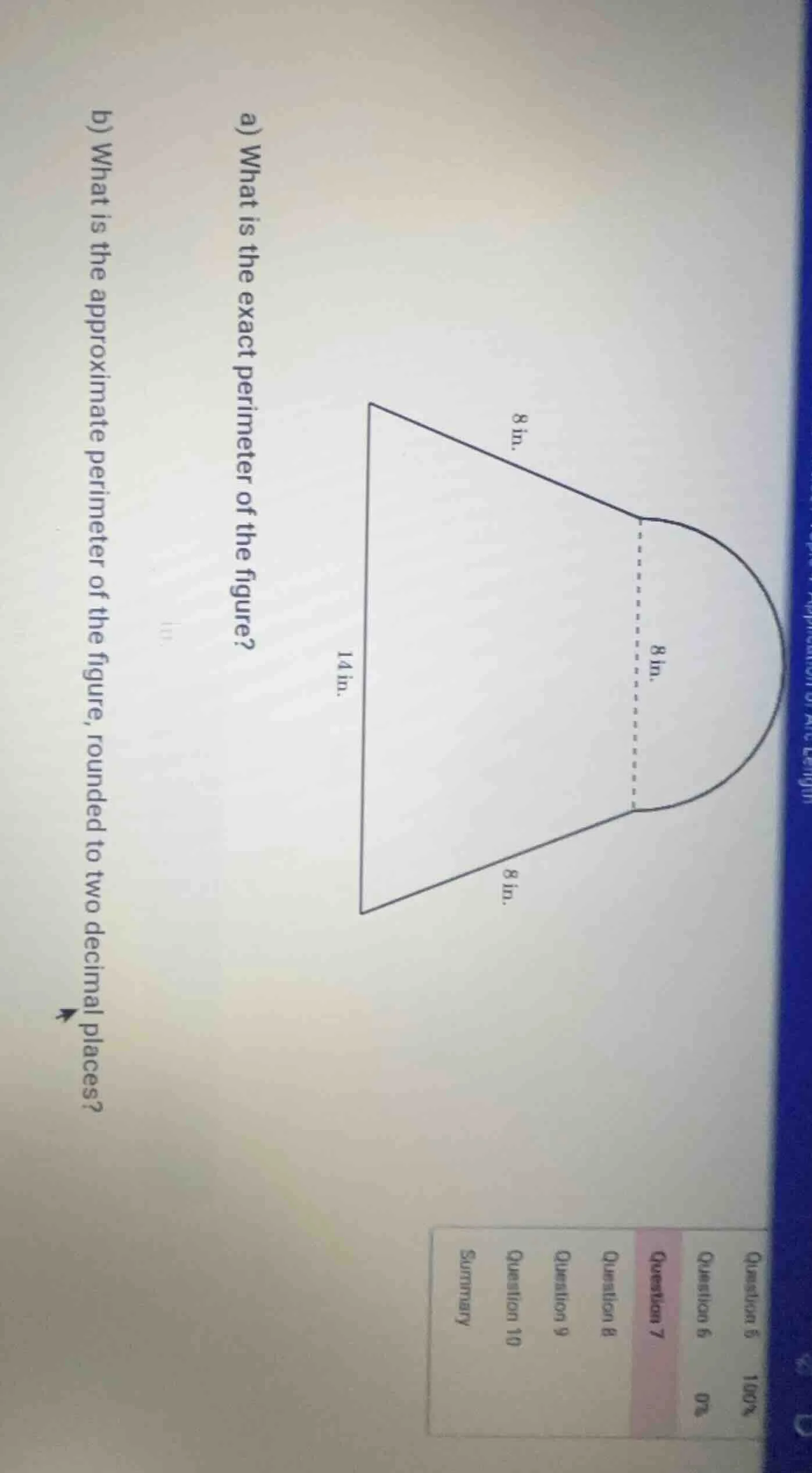 a) what is the exact perimeter of the figure? b) what is the approximat…