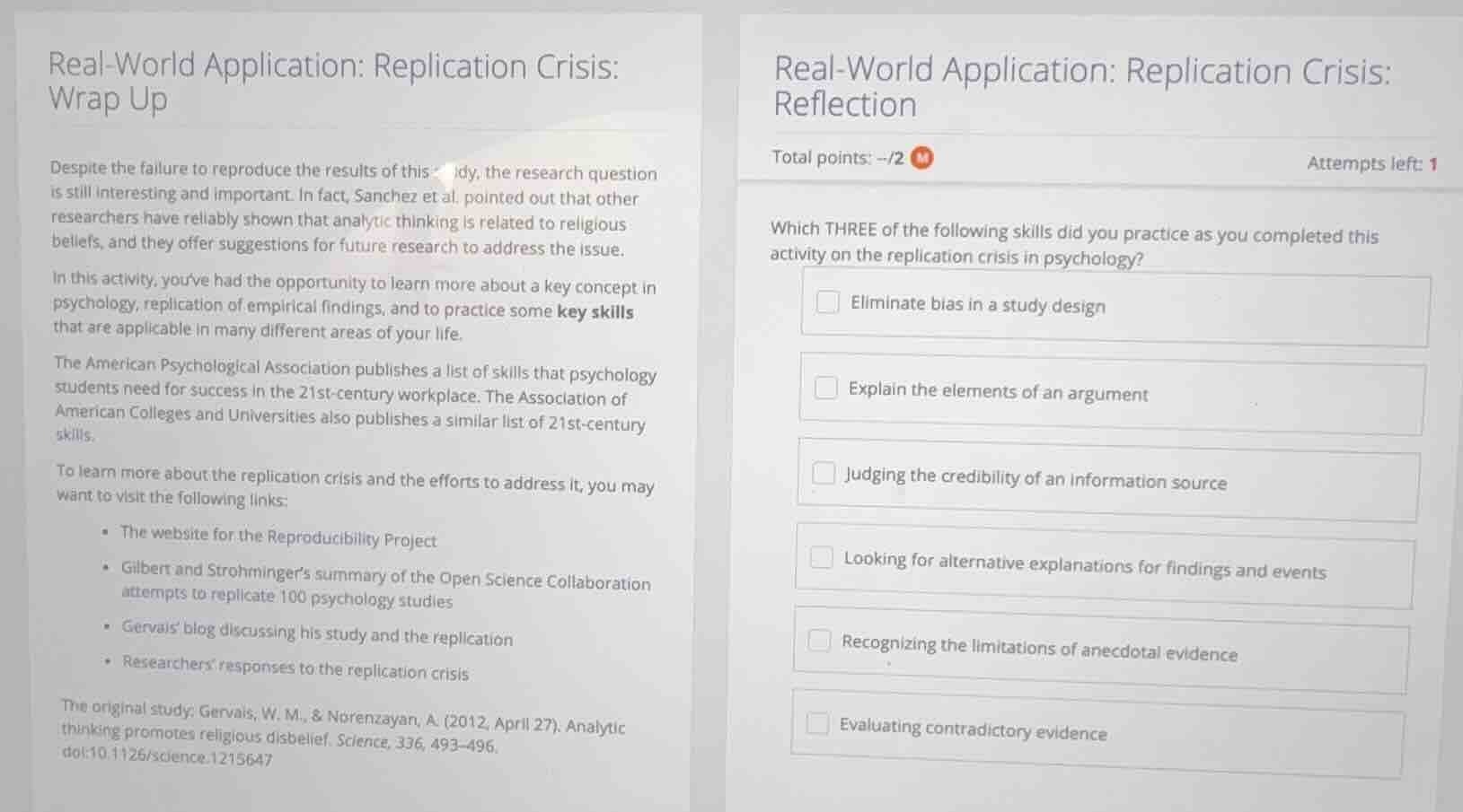 real - world application: replication crisis: reflection total points: …