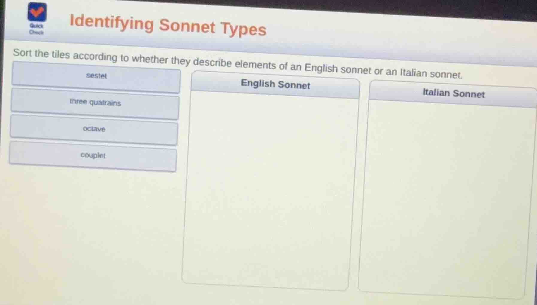 identifying sonnet types sort the tiles according to whether they descr…