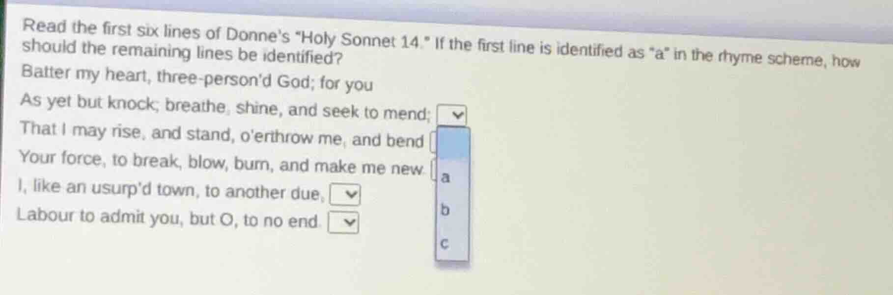 read the first six lines of donnes \holy sonnet 14.\ if the first line …