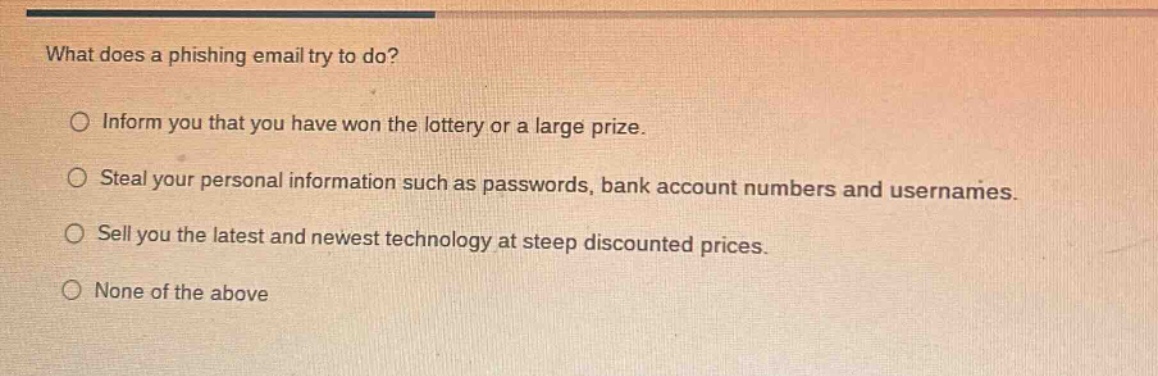 what does a phishing email try to do? - inform you that you have won th…