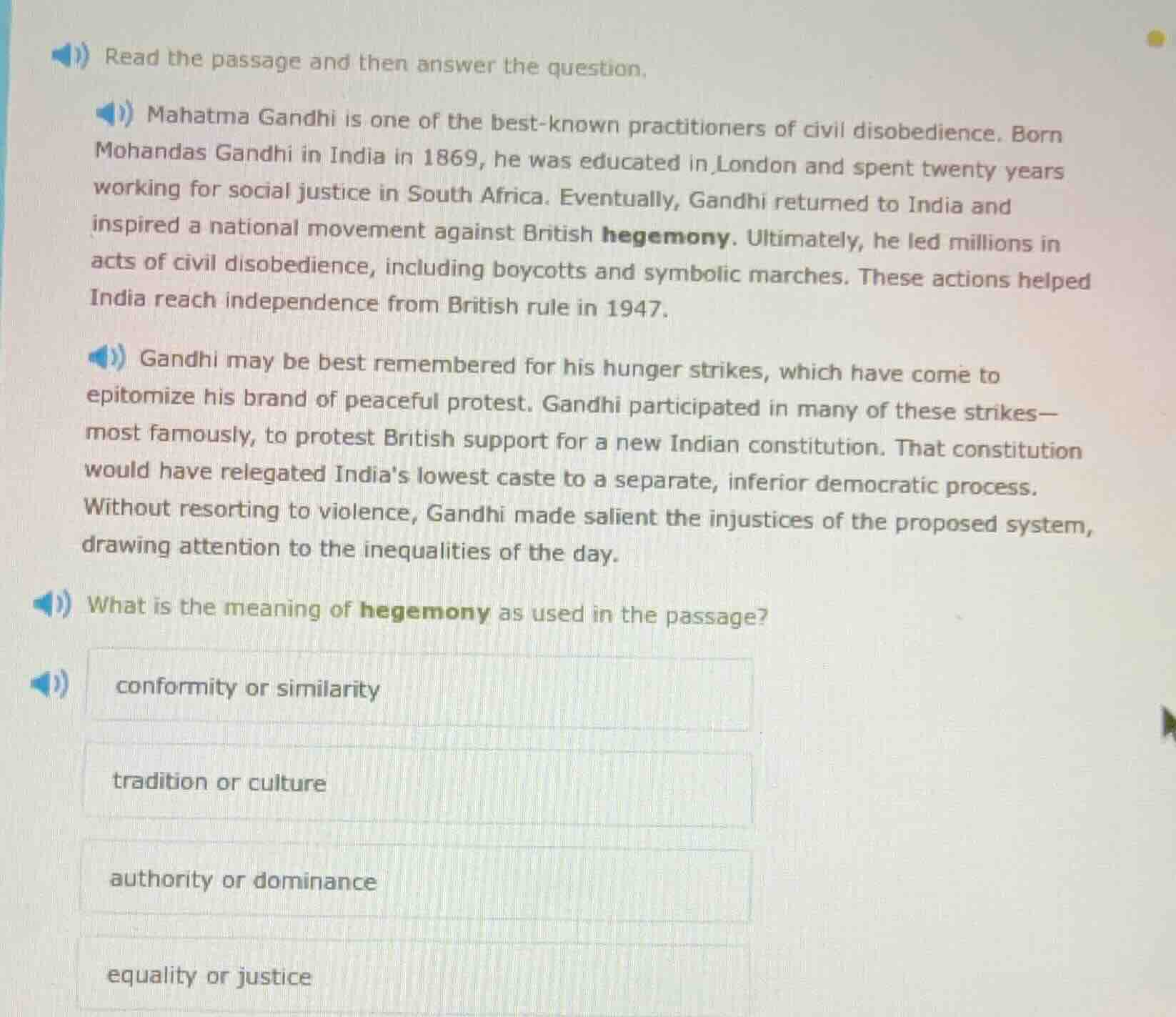read the passage and then answer the question. mahatma gandhi is one of…