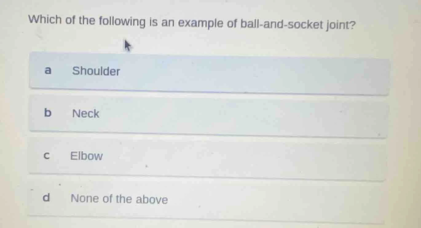 which of the following is an example of ball-and-socket joint? a should…