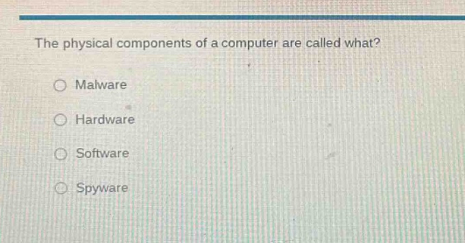 the physical components of a computer are called what? malware hardware…