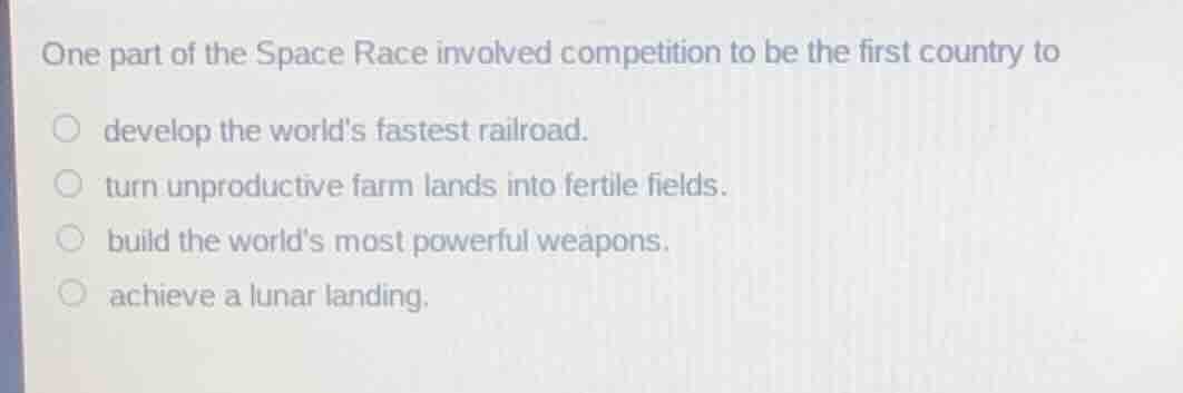one part of the space race involved competition to be the first country…