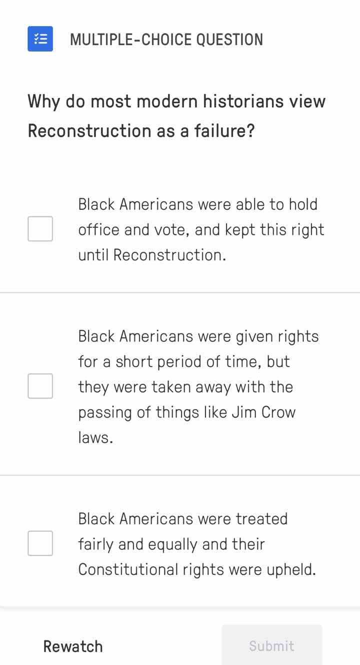 why do most modern historians view reconstruction as a failure? black a…