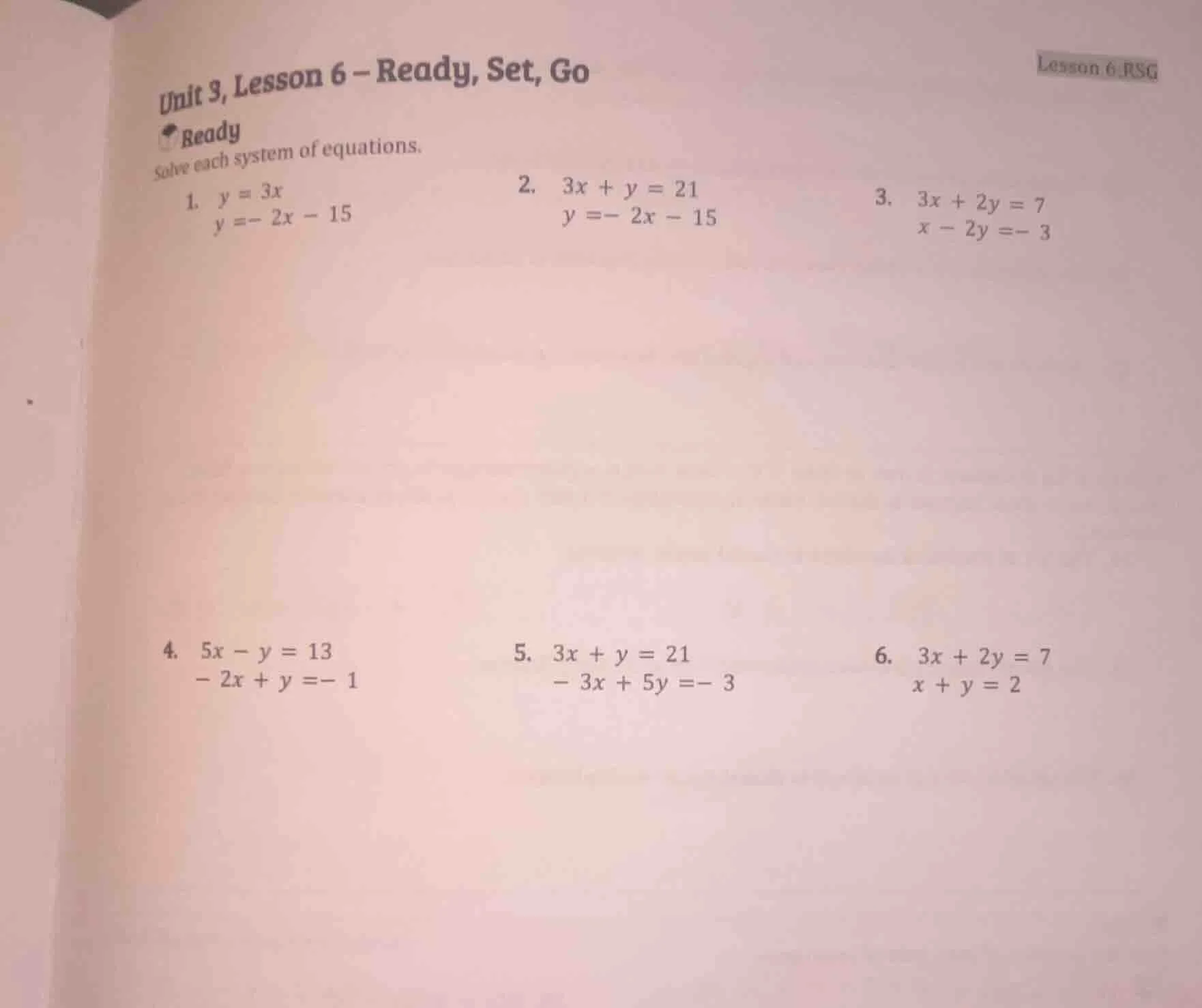 unit 3, lesson 6 – ready, set, go ready solve each system of equations.…