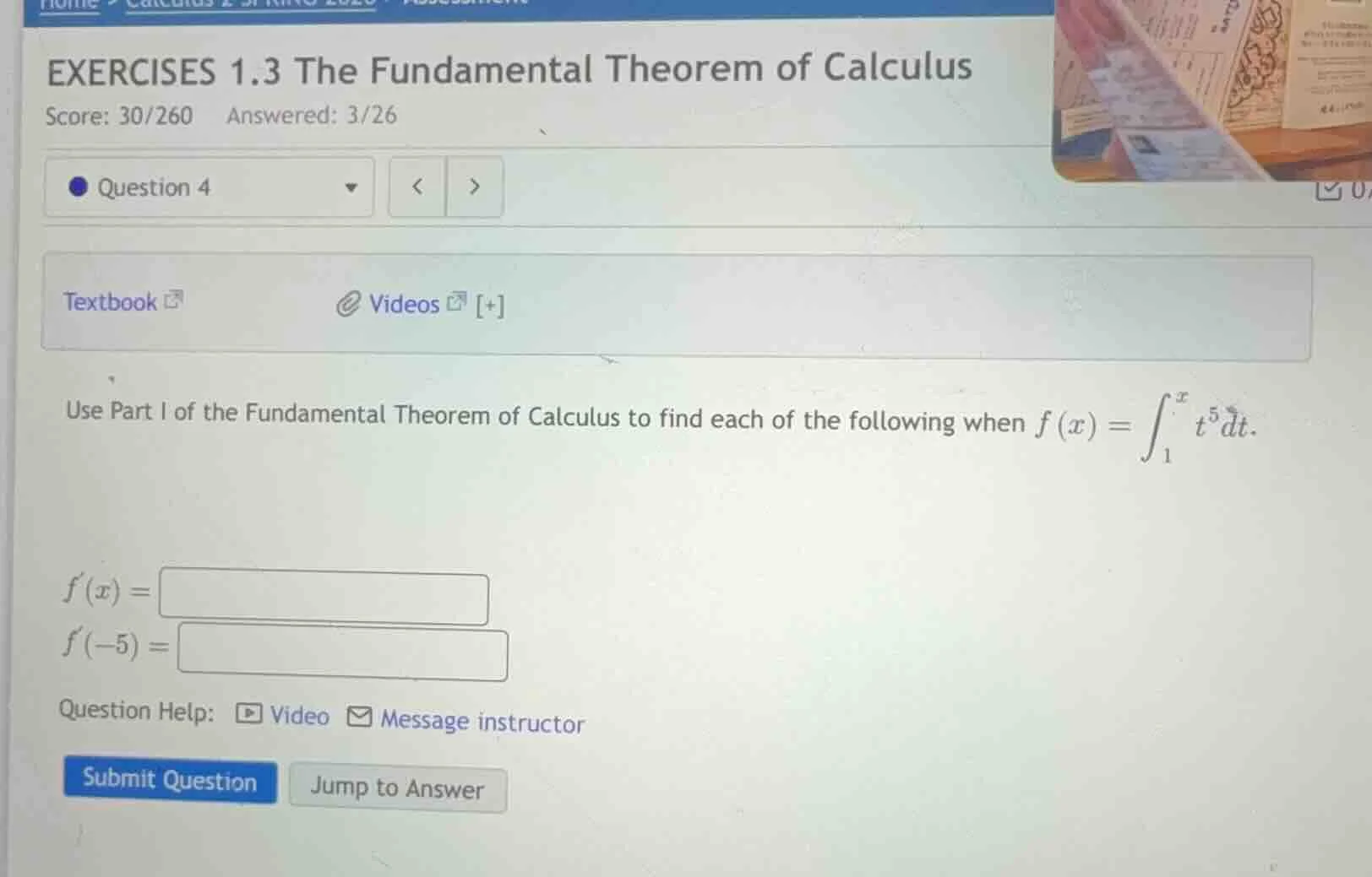 exercises 1.3 the fundamental theorem of calculus score: 30/260 answere…