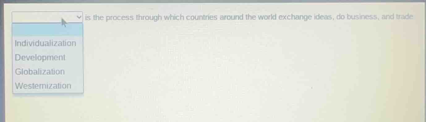 is the process through which countries around the world exchange ideas,…