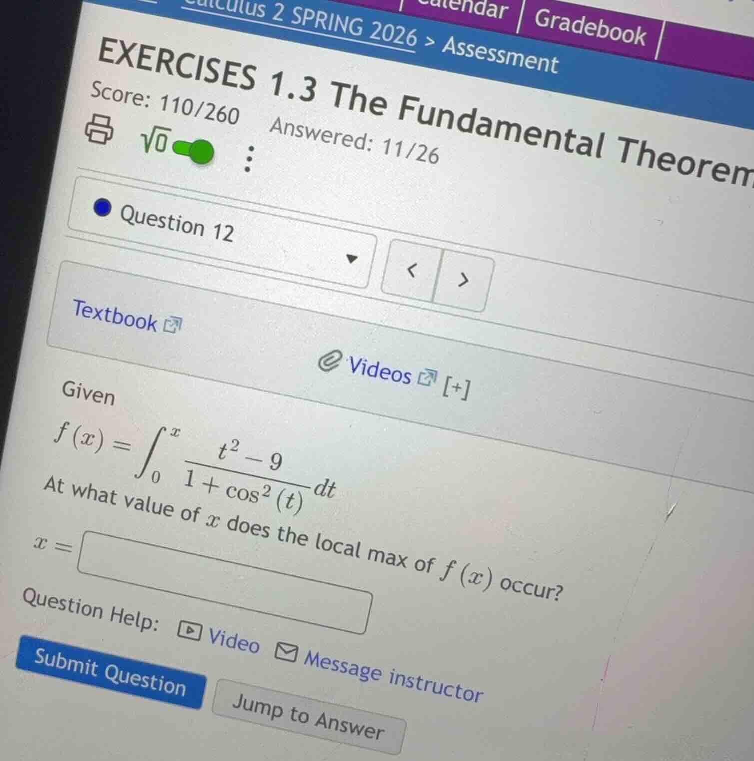 exercises 1.3 the fundamental theorem score: 110/260 answered: 11/26 qu…