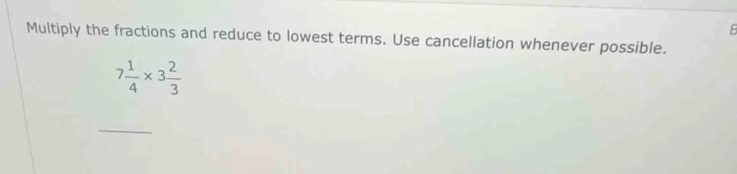 multiply the fractions and reduce to lowest terms. use cancellation whe…