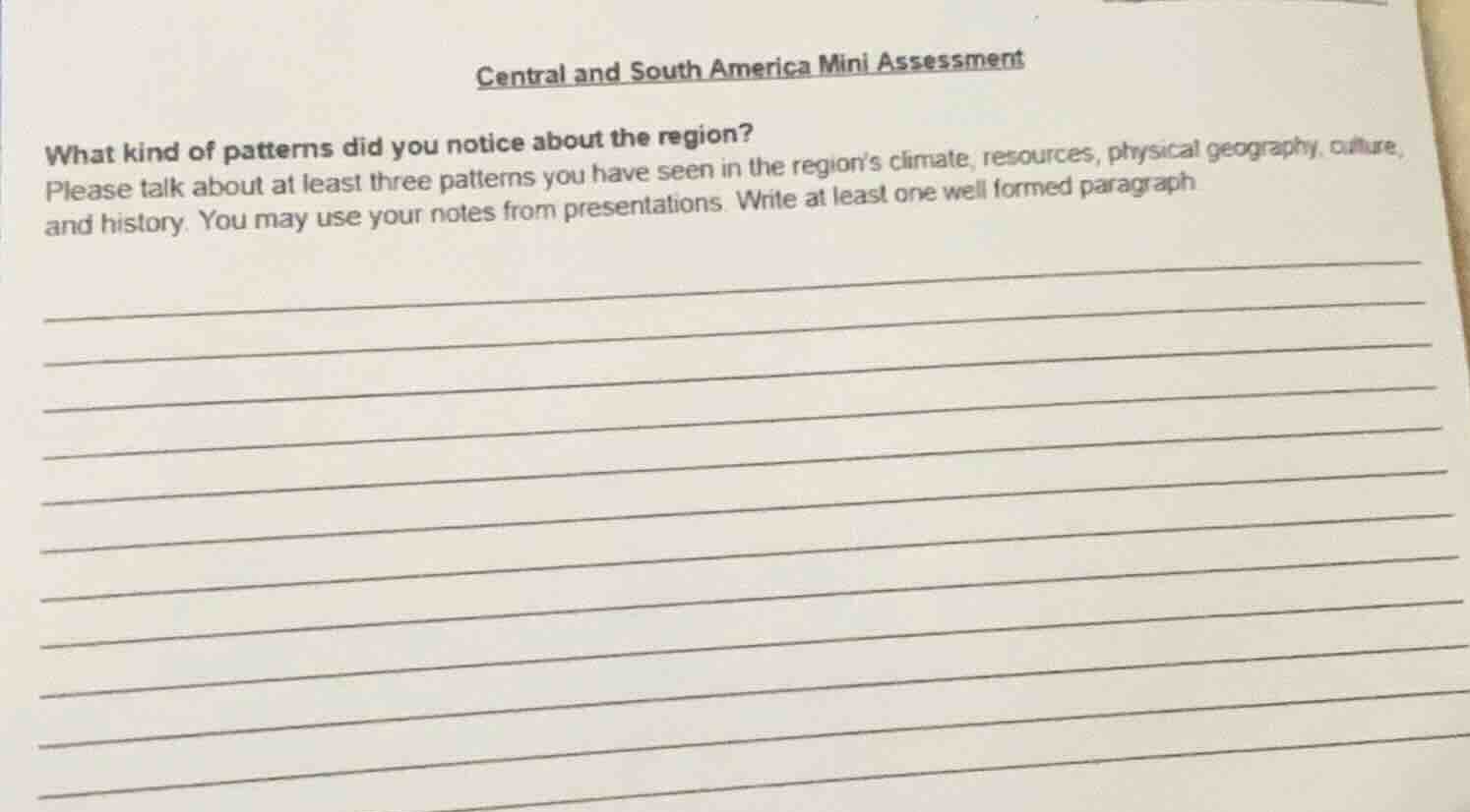 central and south america mini assessment what kind of patterns did you…
