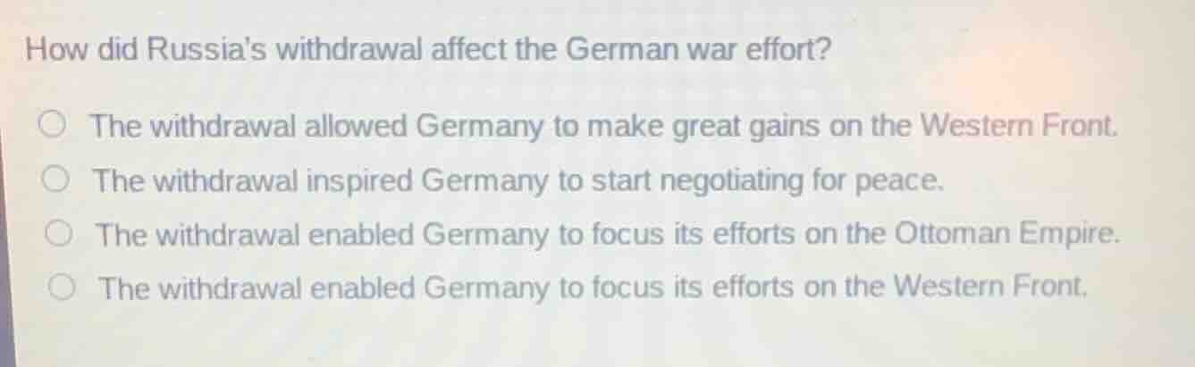 how did russias withdrawal affect the german war effort? the withdrawal…