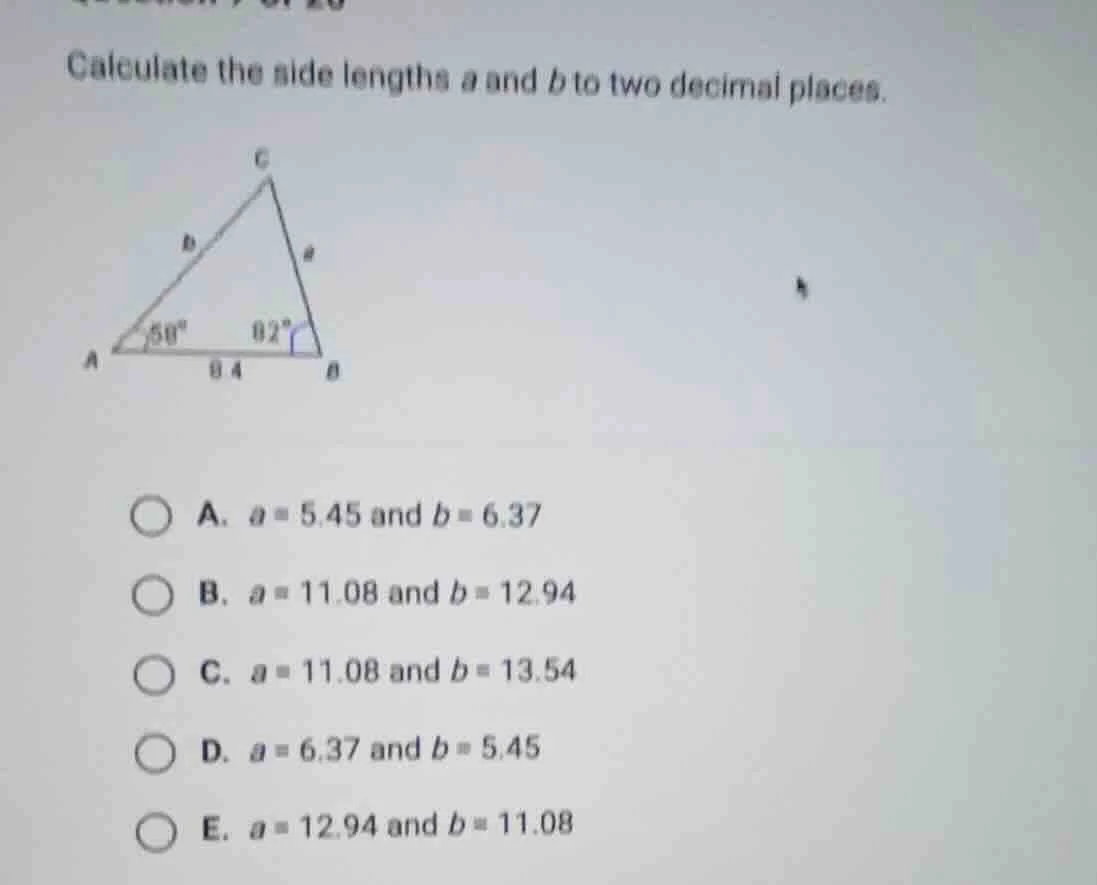 calculate the side lengths a and b to two decimal places. a. $a = 5.45$…
