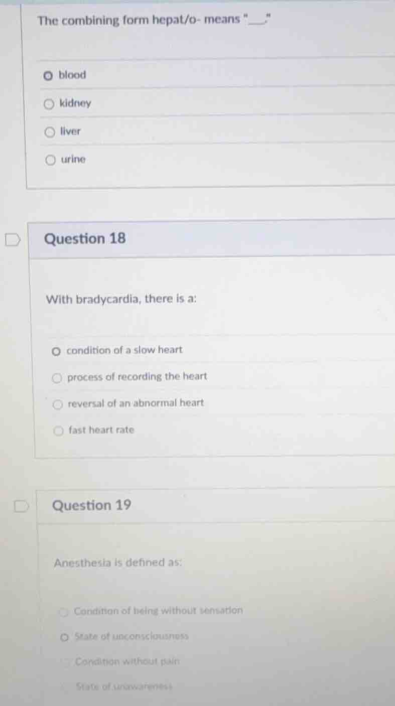 the combining form hepat/o- means \___\ blood kidney liver urine questi…