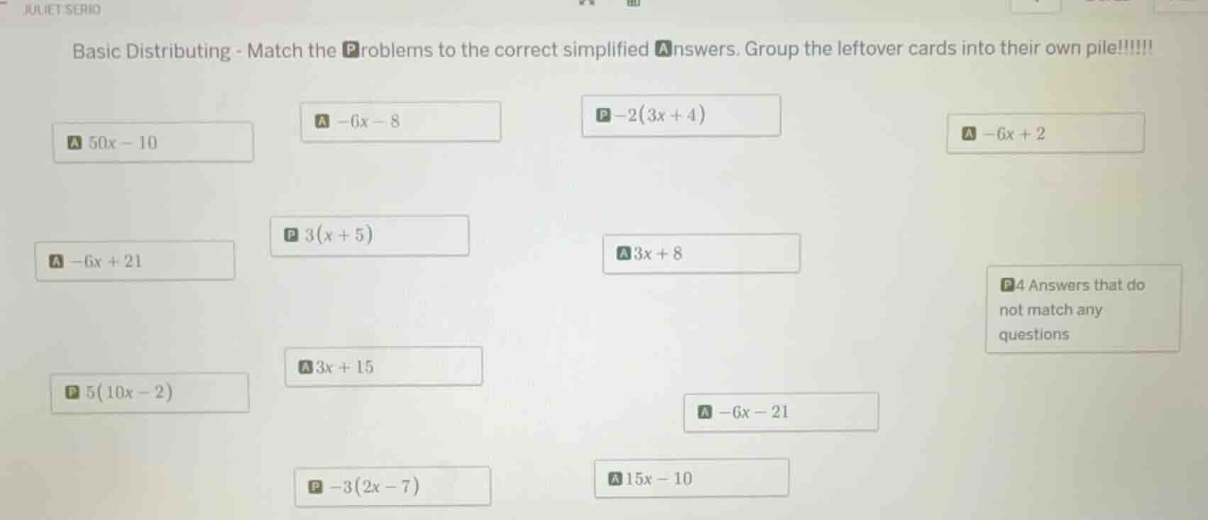 juliet serio basic distributing - match the problems to the correct sim…