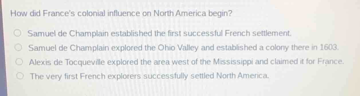 how did frances colonial influence on north america begin? samuel de ch…