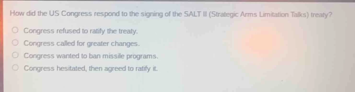 how did the us congress respond to the signing of the salt ii (strategi…