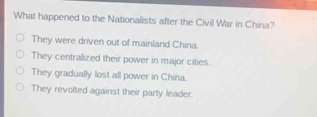 what happened to the nationalists after the civil war in china? they we…